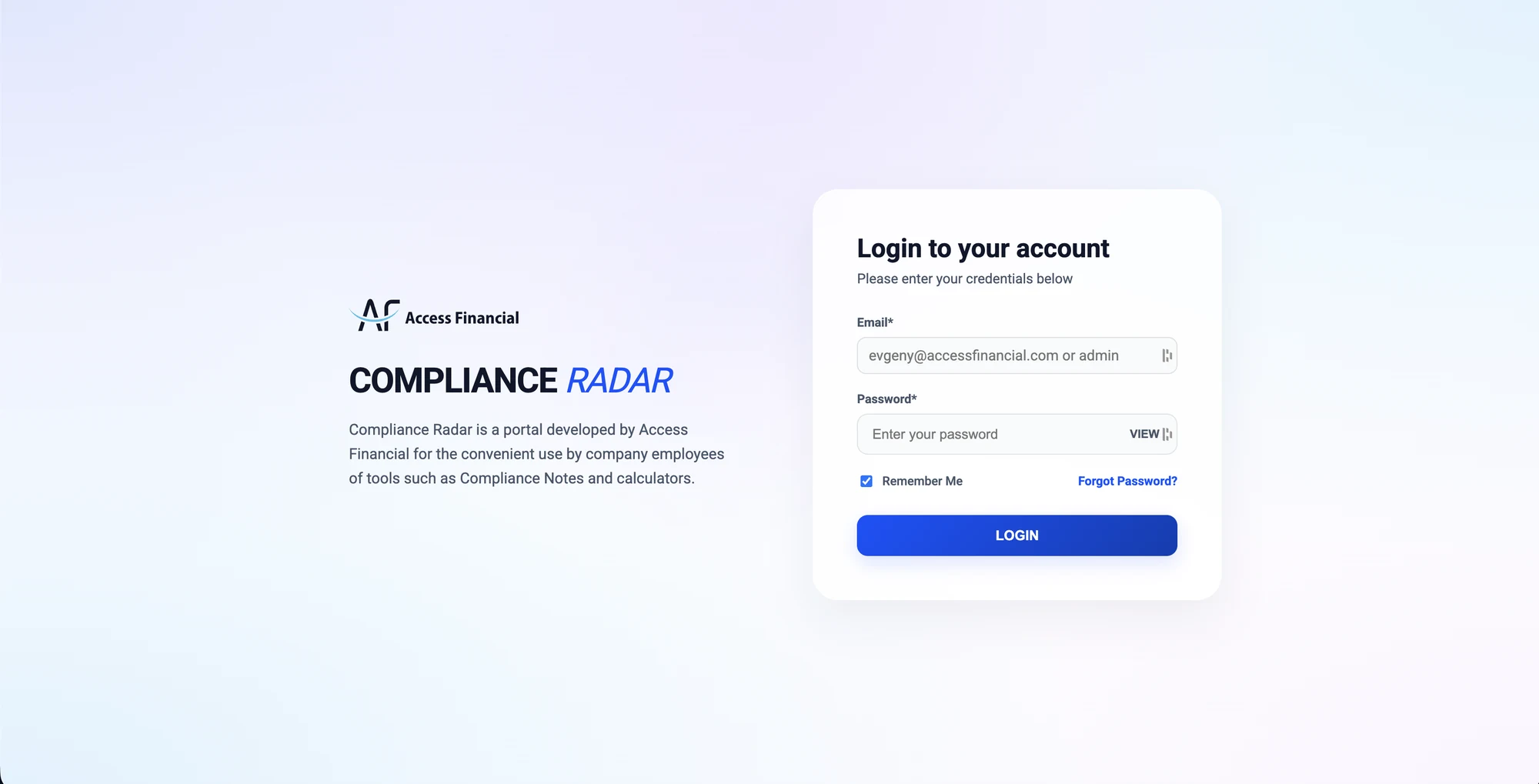 Access Financial — интерфейс проекта 5